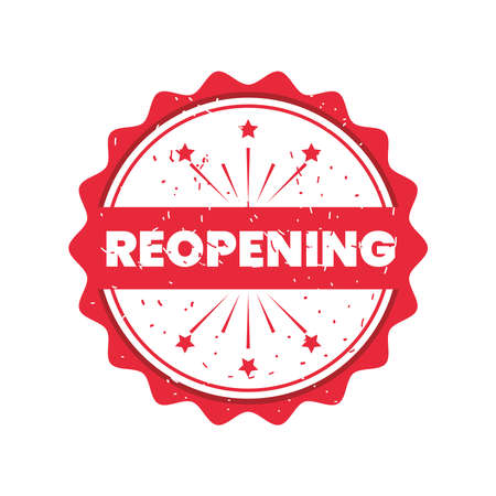 reopening in seal stamp detailed style icon design of shopping and covid 19 virus theme Vector illustrationのイラスト素材