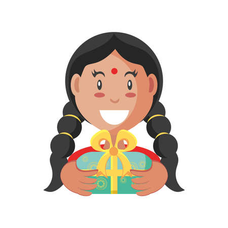 bhai dooj indian woman with gift detailed style icon design, Festival and celebration theme Vector illustrationのイラスト素材