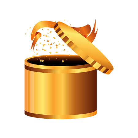 Gold gift with bowtie detailed style icon design, happy birthday celebration decoration party festive and surprise theme Vector illustrationのイラスト素材