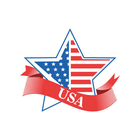 Usa flag star with ribbon detailed style icon design, United states independence day and national theme Vector illustrationのイラスト素材