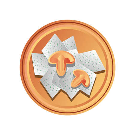 diwali food with mushrooms on plate detailed style icon design, india festival of lights theme Vector illustrationのイラスト素材