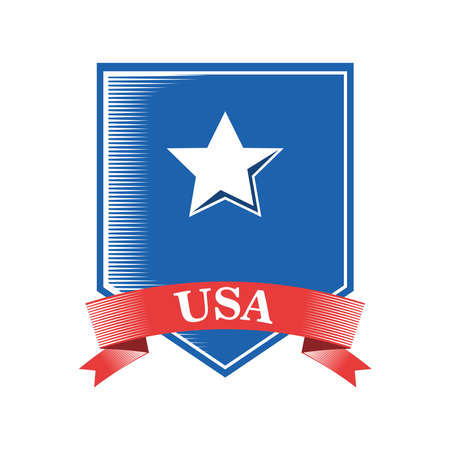 Usa shield with ribbon and star detailed style icon design, United states independence day and national theme Vector illustrationのイラスト素材