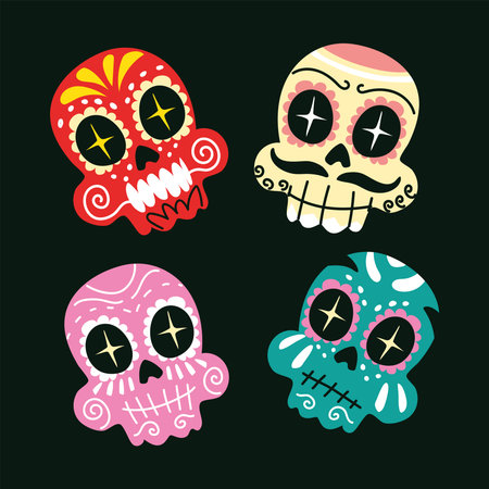 cheerful mexican skulls, mexican celebration poster vector illustration designのイラスト素材