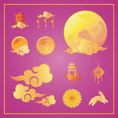 set of icons mid autumn festival or chinese moon festival vector illustration designのイラスト素材