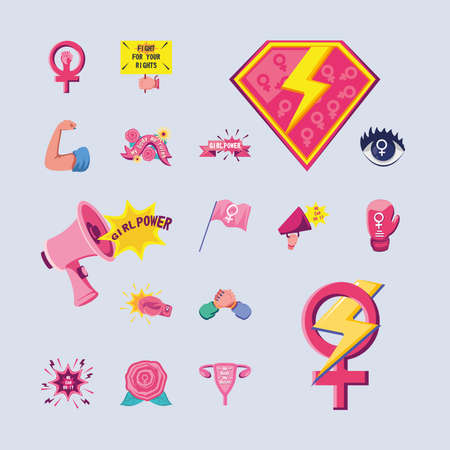 feminism detailed style icons group design international movement theme Vector illustrationのイラスト素材