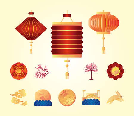 set of icons of the mid autumn festival vector illustration designのイラスト素材