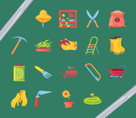 garden detailed style bundle of icons design, Gardening planting and nature theme Vector illustrationのイラスト素材