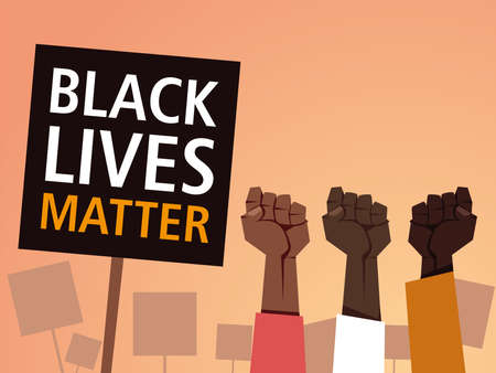 Black lives matter on banner with fists design of Protest justice and racism theme Vector illustrationのイラスト素材