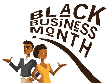 Black business month with afro woman and man cartoons design of economic equality and celebration theme Vector illustrationのイラスト素材