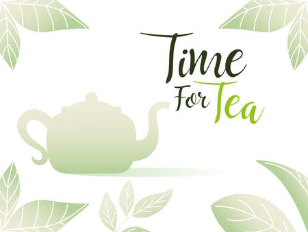 Time for tea with pot in leaves frame design, drink breakfast beverage hot porcelain ceramic english and invitation theme Vector illustrationのイラスト素材