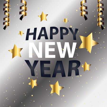 2021 Happy new year with confetti and stars silver style design, Welcome celebrate and greeting...