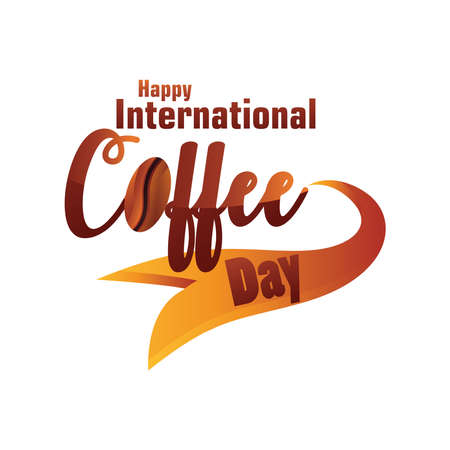 happy international coffee day label with decorative ribbon vector illustration designのイラスト素材