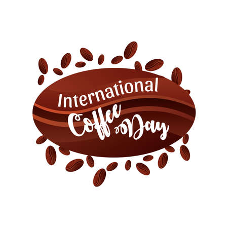international coffee day label with coffee beans vector illustration designのイラスト素材