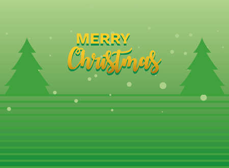 merry christmas label with winter landscape vector illustration designのイラスト素材