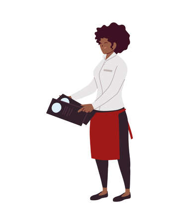 waitress with uniform and menu in hand on white background vector illustration designのイラスト素材