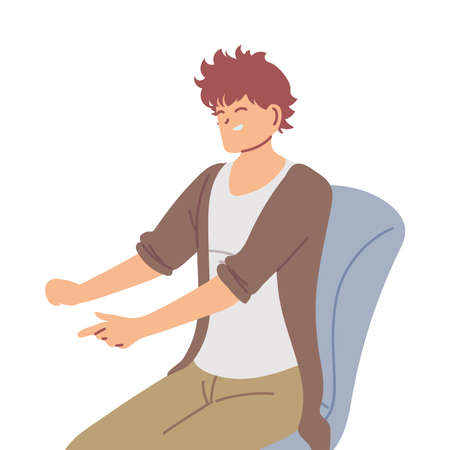 smiling young man sitting on a chair vector illustration designのイラスト素材