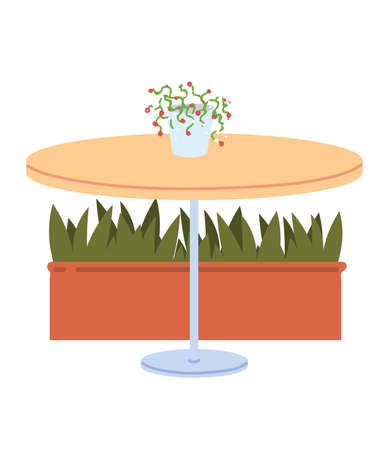 restaurant table with vase of flowers on white background vector illustration designのイラスト素材