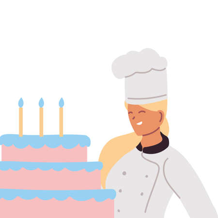 young woman professional cook in uniform vector profesional illustrationのイラスト素材