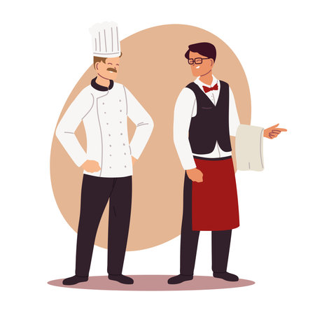 chef professional and waiter with uniform vector illustration designのイラスト素材