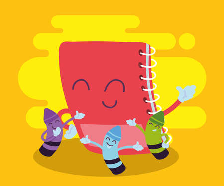 notebook and crayons cartoons design, Back to school education class lesson theme Vector illustrationのイラスト素材
