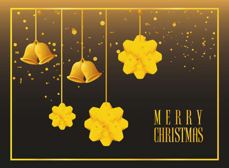 merry christmas label with decorative christmas bells vector illustration designのイラスト素材