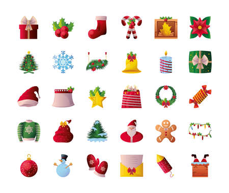 christmas icon set in white background vector illustration designのイラスト素材