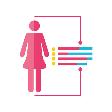 data analysis female avatar process detailed vector illustrationのイラスト素材