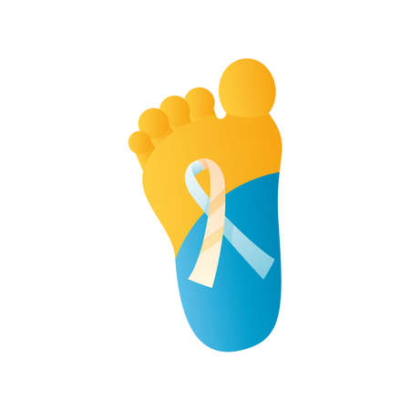 world down syndrome day, foot half blue and yellow with ribbon vector illustrationのイラスト素材