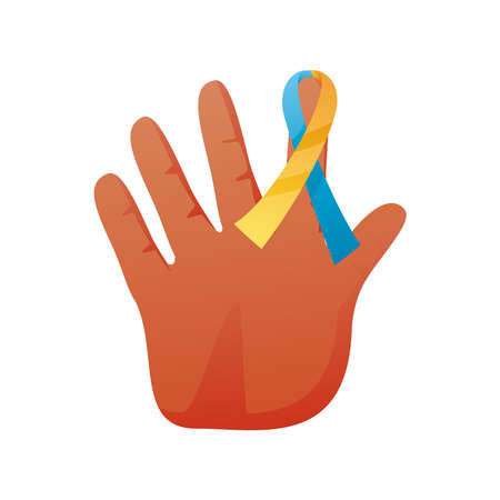 world down syndrome day, hand with ribbon in the finger vector illustrationのイラスト素材