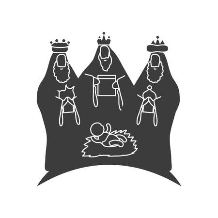 nativity, three wise men and baby jesus, traditional celebration religious vector illustration silhouetteのイラスト素材