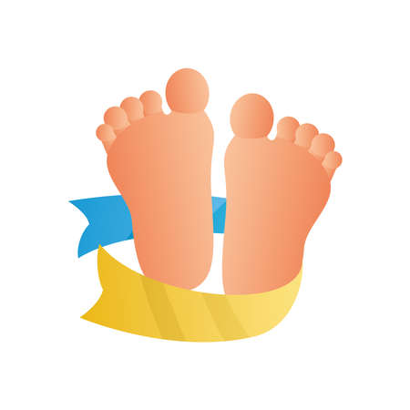 world down syndrome day, childs feet with awareness ribbon vector illustrationのイラスト素材
