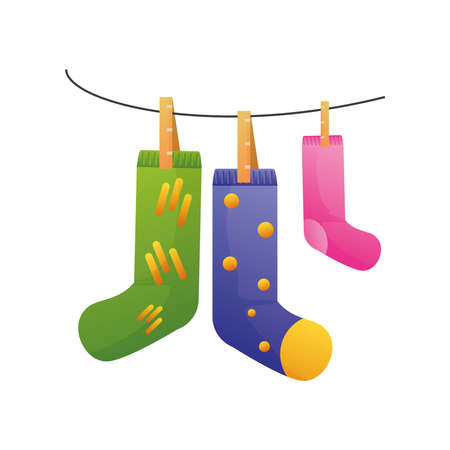 world down syndrome day, hanging socks in rope with vibrants color vector illustrationのイラスト素材