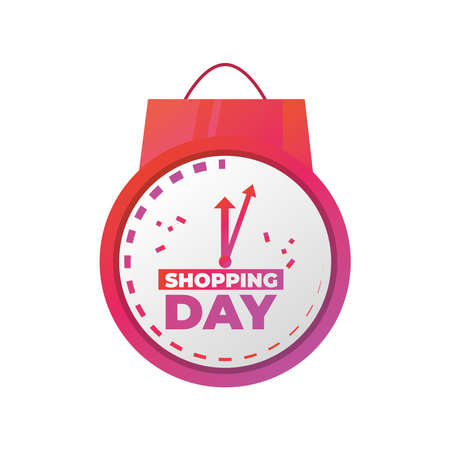 shopping day clock and bag, time special offer vector illustration detailedのイラスト素材