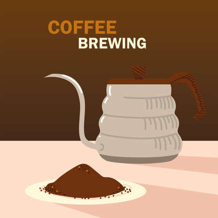 coffee brewing methods, kettle hot beverage, dark background vector illustrationのイラスト素材