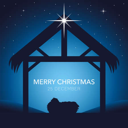 nativity, merry christmas baby Jesus in the manger vector illustrationのイラスト素材