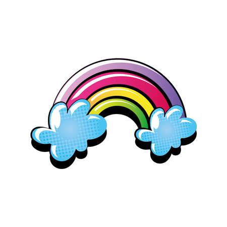rainbow with clouds in pop art style on white background vector illustration designのイラスト素材