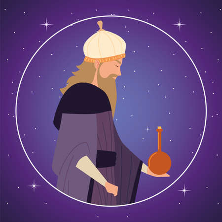 nativity, Caspar wise king manger round portrait vector illustrationのイラスト素材