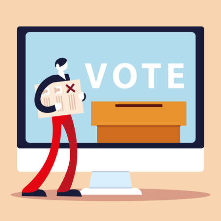 election day, person with ballot computer voting box vector illustrationのイラスト素材