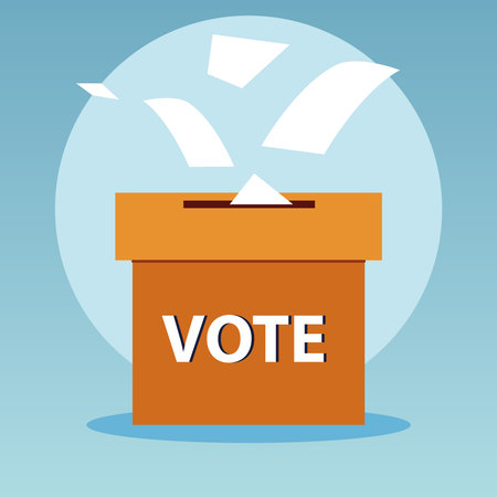 election day, falling ballots in cardboard box vector illustration