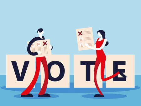 election day, people with ballots and vote lettering vector illustrationのイラスト素材