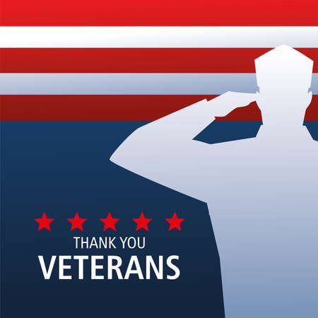 happy veterans day, silhouette soldier saluting and flag vector illustrationのイラスト素材
