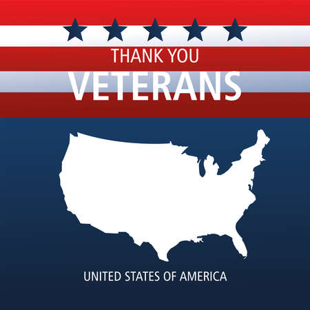 happy veterans day, silhouette map on american flag vector illustrationのイラスト素材