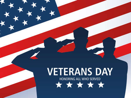 happy veterans day, american flag with soldiers in silhouette vector illustrationのイラスト素材
