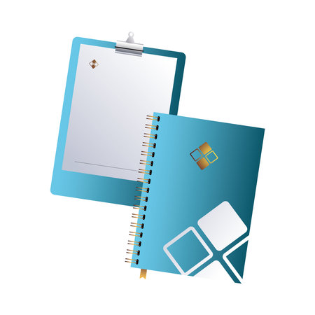 clipboard and notebook with blue corporate design vector illustration design