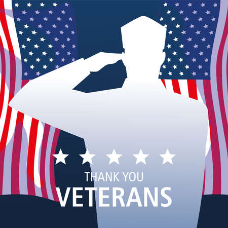 happy veterans day, silhouette soldier and US flags vector illustrationのイラスト素材