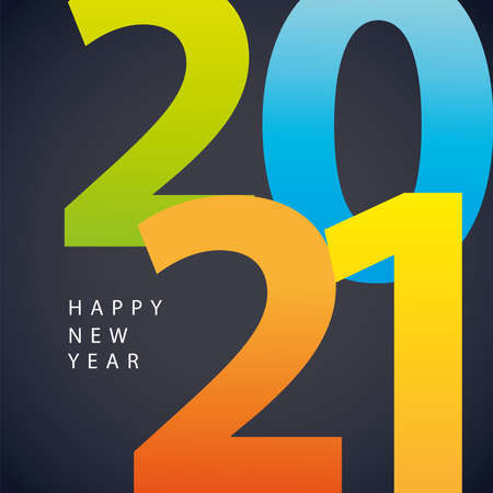 2021 happy new year colored numbers invitation card black background vector illustrationのイラスト素材
