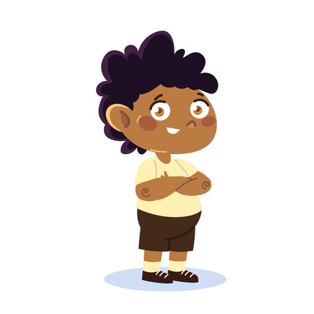 cute afro boy character with folded arms cartoon vector illustration vector illustrationのイラスト素材