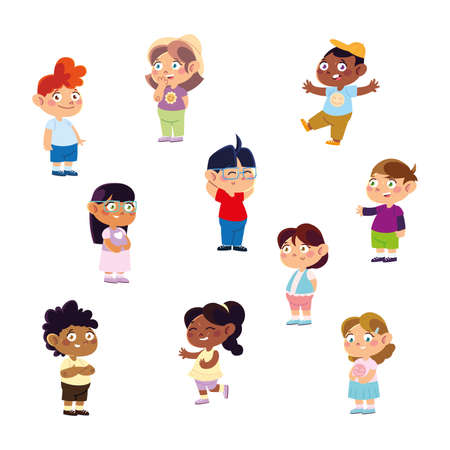 childrens day, little girls and boys different expression vector illustrationのイラスト素材