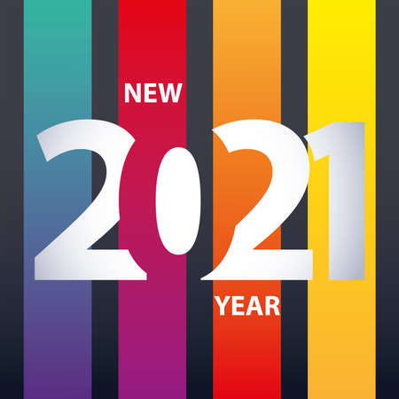 2021 happy new year numbers on colored stripes background vector illustrationのイラスト素材
