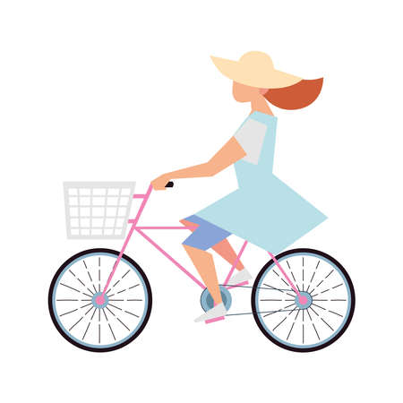 young woman riding bicycle activity leisure or recreation outdoor vector illustrationのイラスト素材